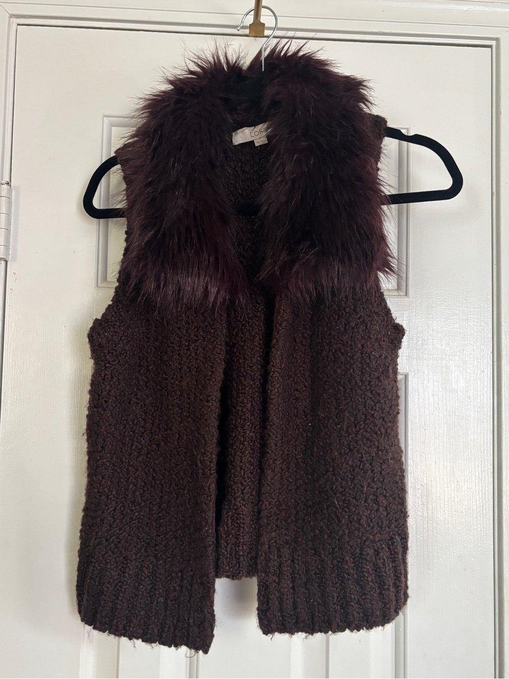 LOFT Dark Brown Faux Fur Collar Knit Vest
